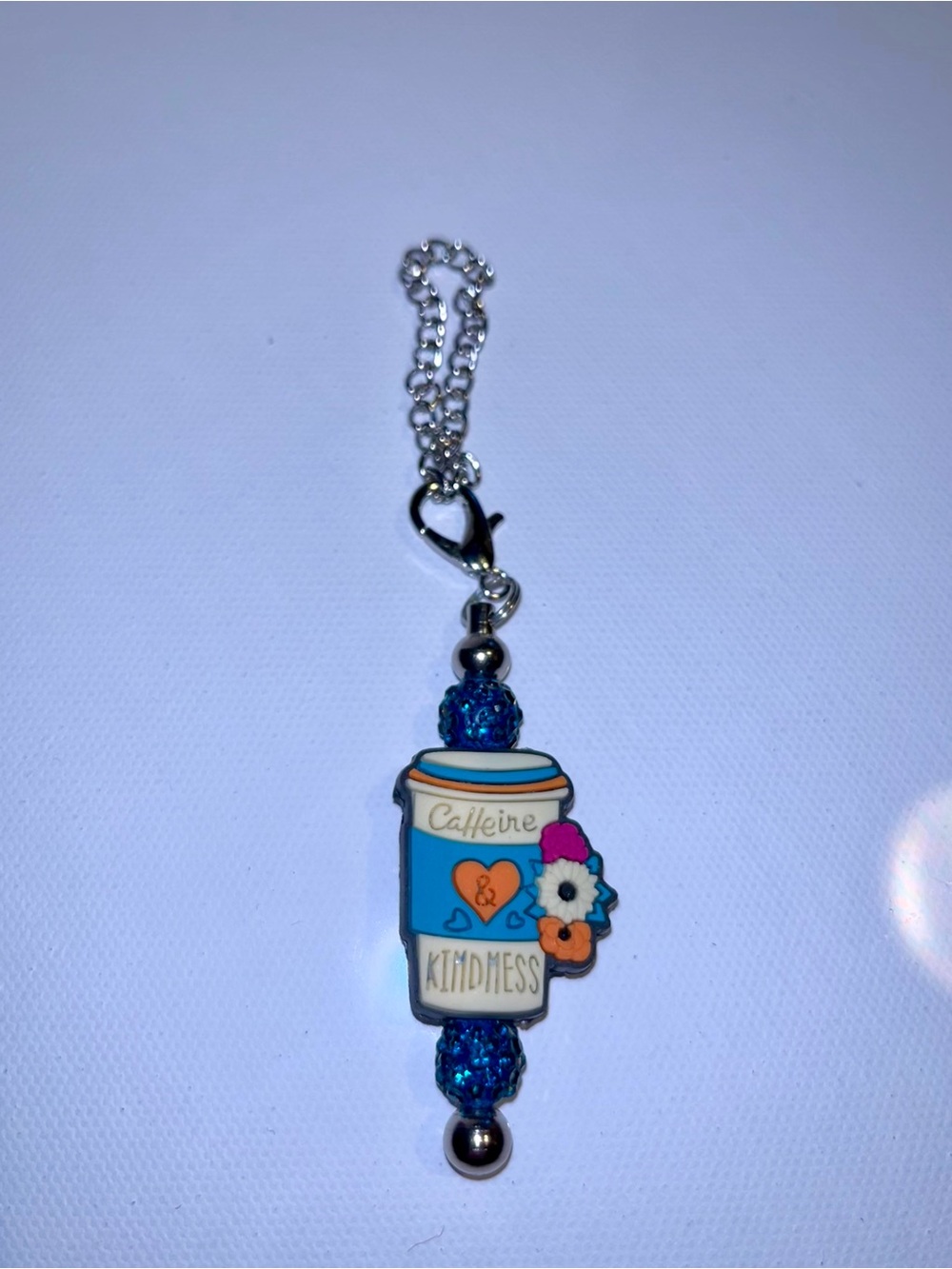 Blue 'Caffeine & Kindness' Coffee Cup Pendant Cup Charm Keychain